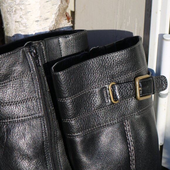 ECCO Black Tumbled Leather Staps w Buckle Faux Fur Lined Flexible Boots Sz 37 - Picture 4 of 9